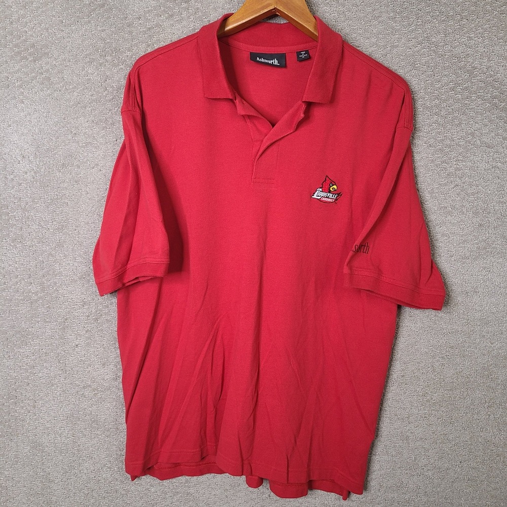 Ashworth Shirt Mens Medium Red Polo Louisville Cardinals Cotton Short Sleeve